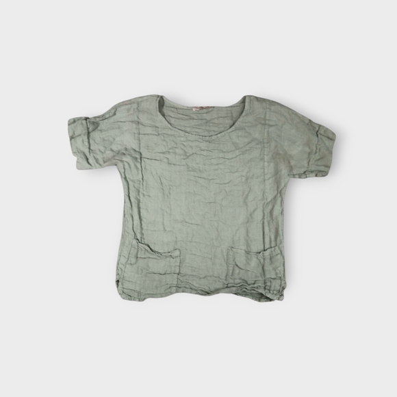 Francesca Bettini Tops - Francesca Bettini Top Womens Small Linen Green Blouse  Pockets Lagenlook Italy